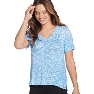 Jockey Stretch Knit V-Neck Tee with Side Slits Layered Animal Print M NWT IN PKG